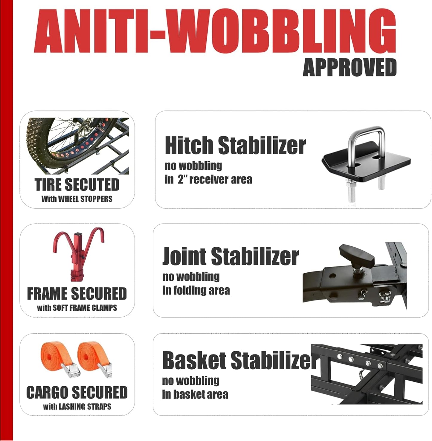 Hitch-Mount Bike Rack for Ebike Heavy-Duty - Comes with Cargo Carrier Fits 2 Electric Fat-Tire Mountain Bicycles Fits 2" Receiver for Car Trailer SUV Truck RV Minivan (Red)