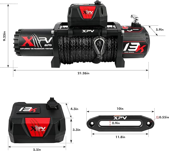 13000lb. Winch Synthetic Rope Electric Truck Winch Waterproof with Wireless Remotes for 4WD 4x4 Off Road Vehicle Truck, Black丨Dark Knight Series