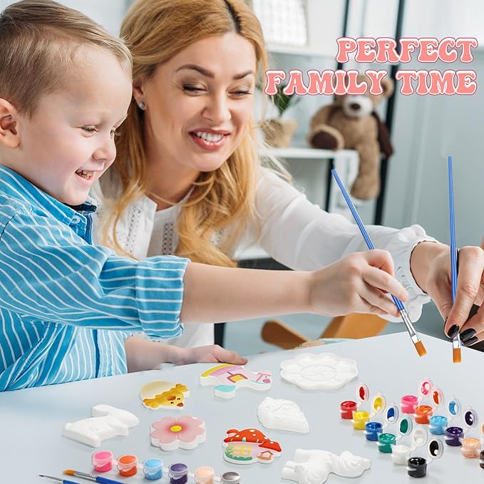 HyDren 81 Pcs Spring Summer Ceramic Painting Kit for Kids Paint Your Own Ceramic Figurines Arts and Crafts DIY Farm Animals Ocean Paintable Figurine Plaster Drawing Kit for Girls Boys Toddler Activity
