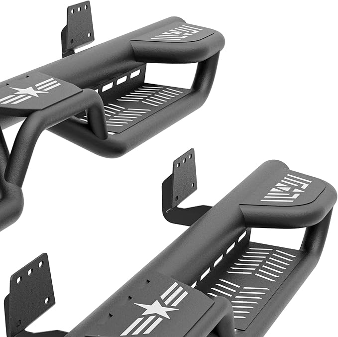 Crew Cab Three Raised Steps Running Boards Side Steps Compatible with 2019-2025 Dodge Ram 1500 Crew Cab New Body Design, Bolt-on Nerf Bar Step Bars, Heavy-Duty Steel Two Stairs Design (Black)