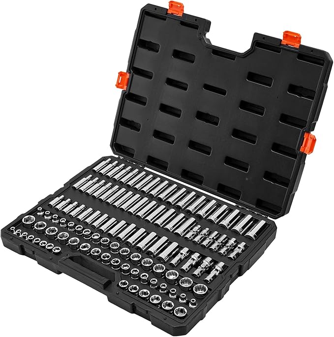 VEVOR Socket Set, 104 Pieces, 3/8 inch Drive Socket Tool Set, Metric Size from 6 to 24 mm, Deep and Standard, Mechanic Tool Kit with Storage Case, Chrome Plated CR-V Alloy Steel, for Automotive Repair