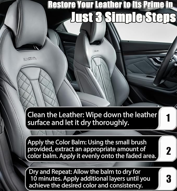 Leather Recoloring Balm, Grey Vinyl Color Restorer for Furniture Seat, Leather Repair Kit for Car Interior, Shoe Polish Paint
