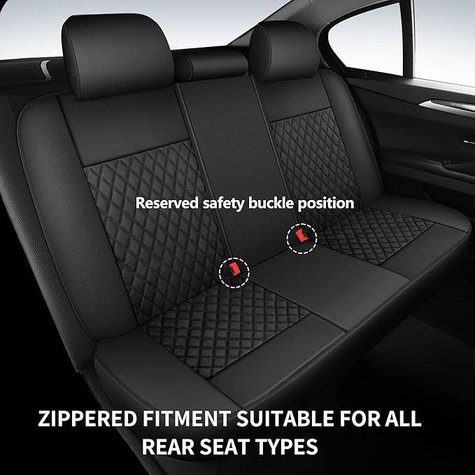 Leather Car Seat Covers,Breathable and Waterproof Seat Cover Full Set,PU Premium Universal Fit Automotive Airbag Compatible for Cars Sedans SUVs Vans and Trucks(Full Seat,Black,N1)