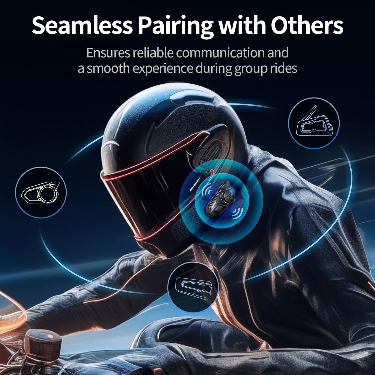 Motorcycle Helmet Bluetooth Headset, 10 Riders 2000M Communication Systems, Multitasking Audio Helmet Radio with Premium Microphone&40mm Hands-Free Speaker, Stereo Sound Motorcycle Intercom