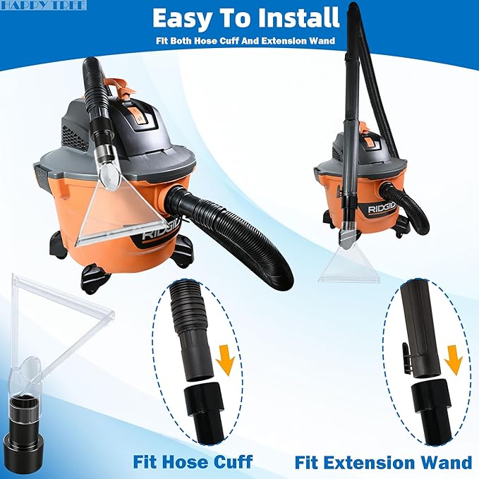 Happy Tree Universal Fits All Shop Vacs Large 7-1/2" Clear Extraction Head with 2-1/2" &1-7/8" & 1-1/4" Adapters for Auto Detailing, Shop Vac Extractor Attachment for 1-26 Gallon Wet Vacuum Cleaners