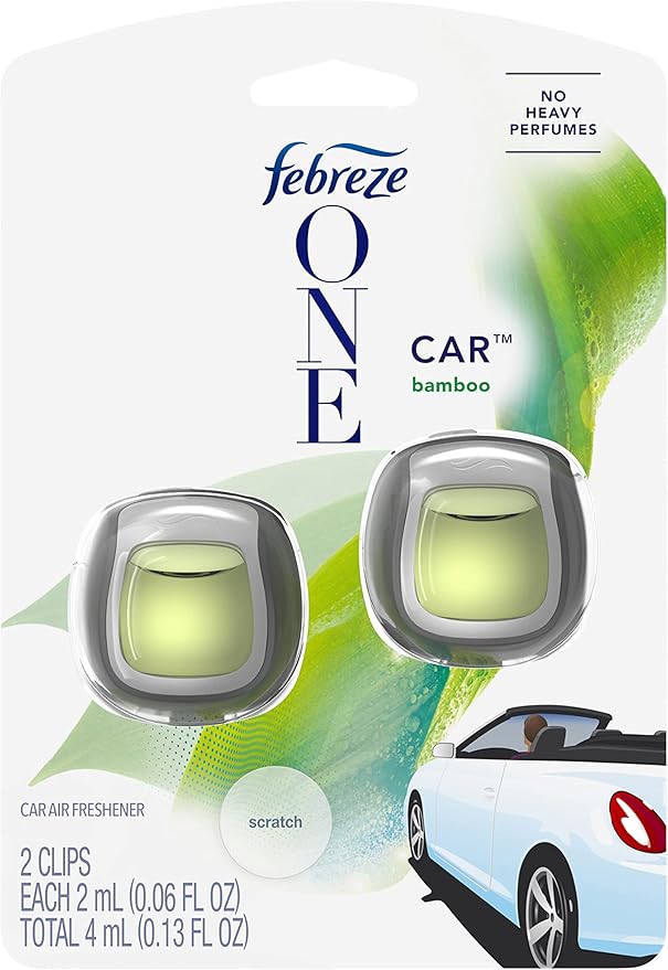 Febreze Car Vent Clip Air Freshener, Odor Eliminator for Up to 30 Days Freshness, 2 Clips (One Car Bamboo)