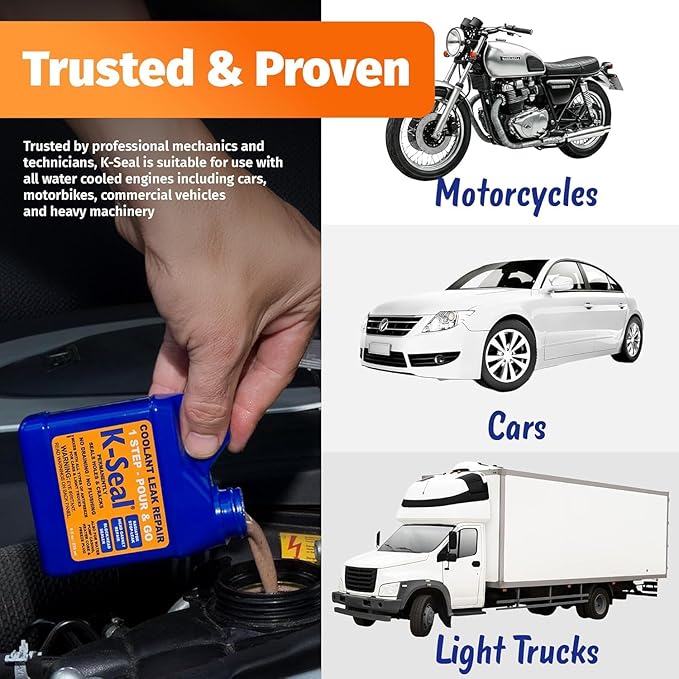 K-Seal ST5501 Multi-Purpose One Step Permanent Coolant Leak Repair, 8oz, Pour and Go, Mixes with All Antifreeze, No Flushing Required