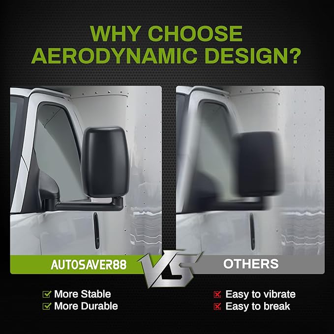 AUTOSAVER88 Right Passenger Side Mirror Towing Mirror Compatible with 2003-2019 Chevy Express GMC Savana 1500 2500 3500, Manual Folding, Adjustable, Black Housing