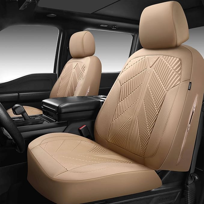 CAR PASS Waterproof Car seat Covers Full Sets Neoprene Wetsuit, All-Weather Non-Slip Durable, Universal Fit for SUV Sedans Trucks Vans Automotive, Armrest Airbag Compatible, 3D Emboss All Beige