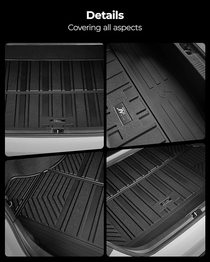 3W Cargo Liner Fit for 2021 2022 2023 2024 2025 Chevy Tahoe/GMC Yukon/Cadillac Escalade 7 Seat, TPE All Weather Custom Fit Heavy Duty Car Accessories Trunk Mats 7 Passengers