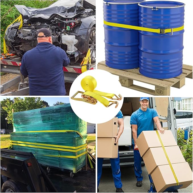 4 Pack 2 Inch Ratchet Straps Heavy Duty 20ft Tie Down Straps Ratchet with Double J Hook, 10000 LBS Break Strength, Cargo Ratchet Straps for Moving, Truck, Trailers, Motorcycles, Kayaks, Car Roof