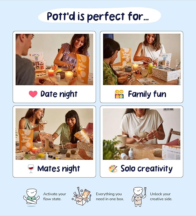 Pott'd Air Dry Clay for Adults and Beginners Home Pottery Kit. DIY Craft Kit Includes: Clay, Tools, Paints, Brushes, Sealant, How-to-Guides