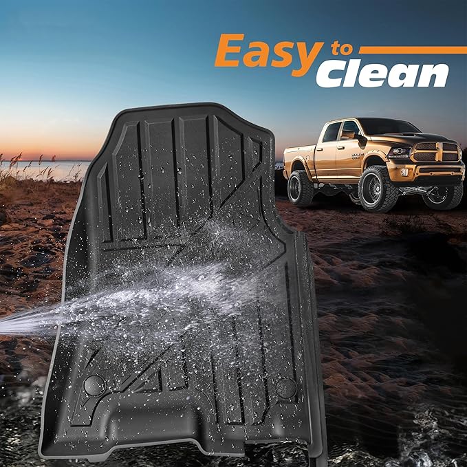 Floor Mats for 2019-2024 Dodge Ram 1500 Crew Cab with Storage | Custom Fit | Front & Rear | Front Bucket |All-Weather Car Liners for Trucks