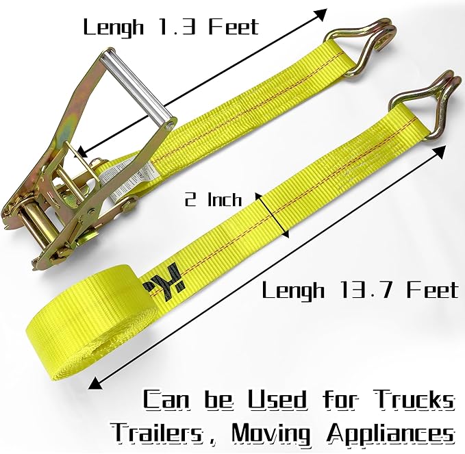 KJE Ratchet Straps Heavy Duty(4 Pack), 2" x 15' Ratchet Strap 10,000 Lbs Max Break Strength, Tie Down Ratcheting with J-Hook, Cargo Straps for Truck, Trailer, Moving Appliances