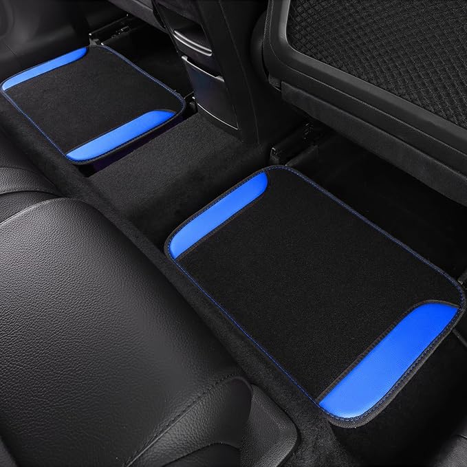 CAR PASS Faux Leather Steering Wheel Cover and Waterproof Car Floor Mats,Universal Car Combo Fit for 95% Sedan,SUV,Cars,14.5-15inch Sporty Anti-Slip Safety Comfortable Design(Black&Bule)