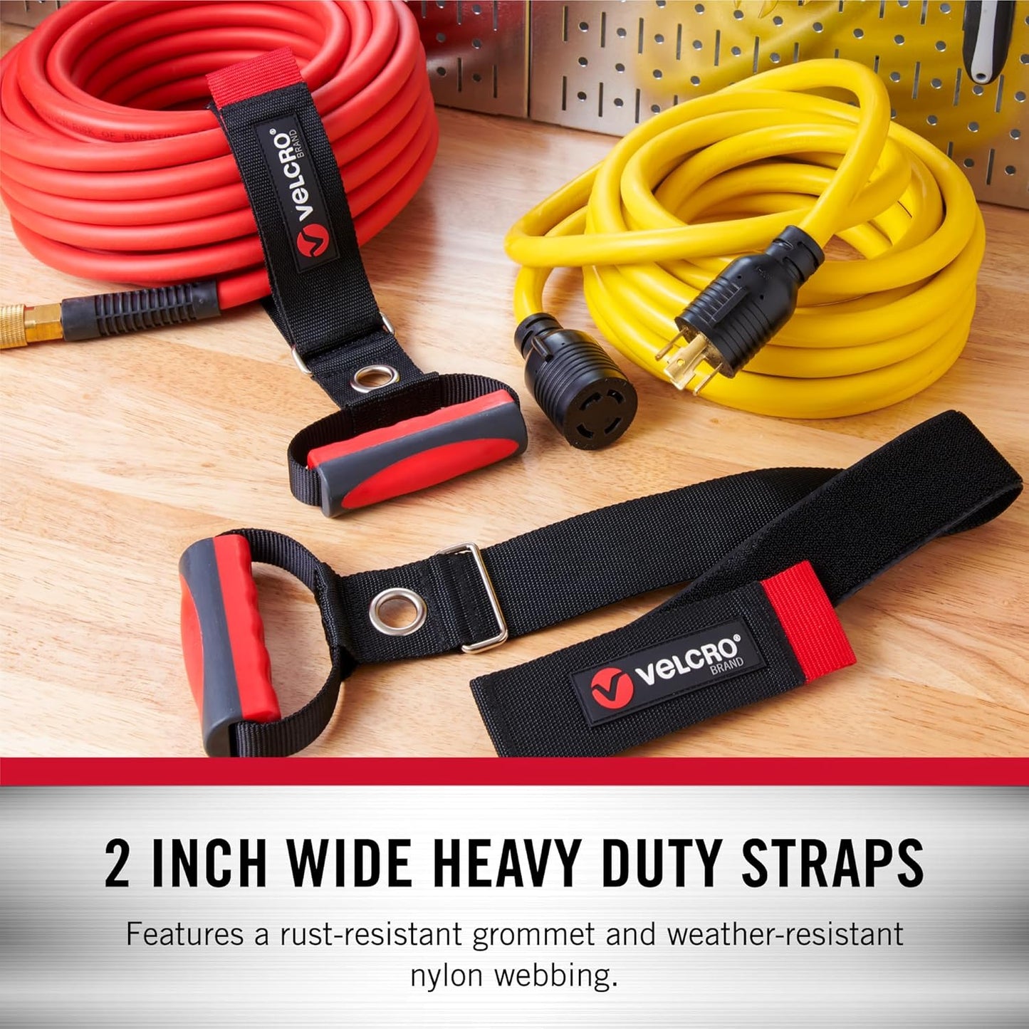 VELCRO Brand VEL-30897-USA Heavy Duty Carry Strap with Handle Holds 100 Pounds | Garden Hose Storage, Transport or Hang Extension Cords, Ropes or Chains |, Large, Wraps 7.5 Inch Diameter, Black