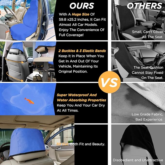 Waterproof Seat Cover Towel, Premium Sweat Carseat Protector, Perfect for Universal Anti-Slip Car Truck SUV Seat, Great for Surfing Yoga Gym Workout, Royal Blue