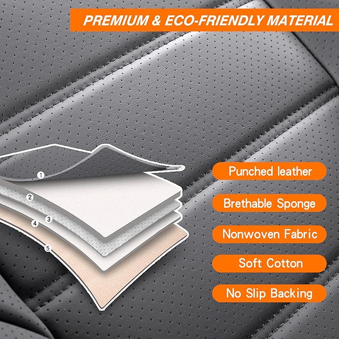 Front Car Seat Covers, Leather Car Seat Covers, Fit for Most Cars SUV and Most Sedan Grey