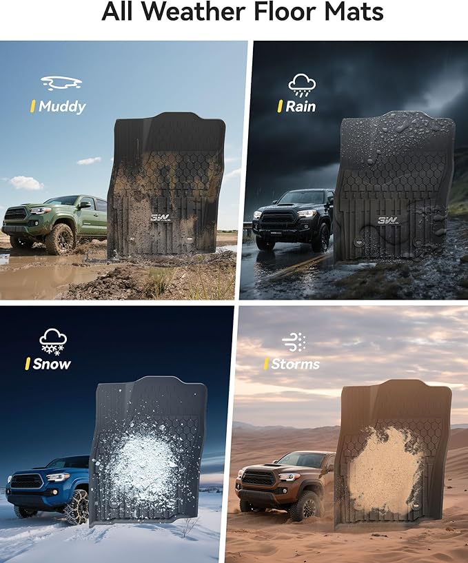 3W Floor Mats for Toyota Tacoma 2024 2025 2026 Double Cab(Not Fit Hybrid & XtraCab), TPE All Weather Custom Fit Floor Liner for Tacoma TRD/SR/SR5/limited Car Liners(Automatic Transmission)