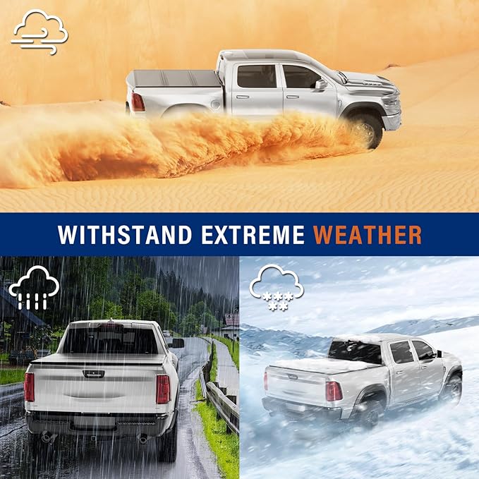 FRP Hard Tri-fold Tonneau Cover Fold Truck Bed Covers Compatible with 2009-2026 Dodge Ram 1500 & 2500 6' 4" Bed Without Ram Box (76.3")