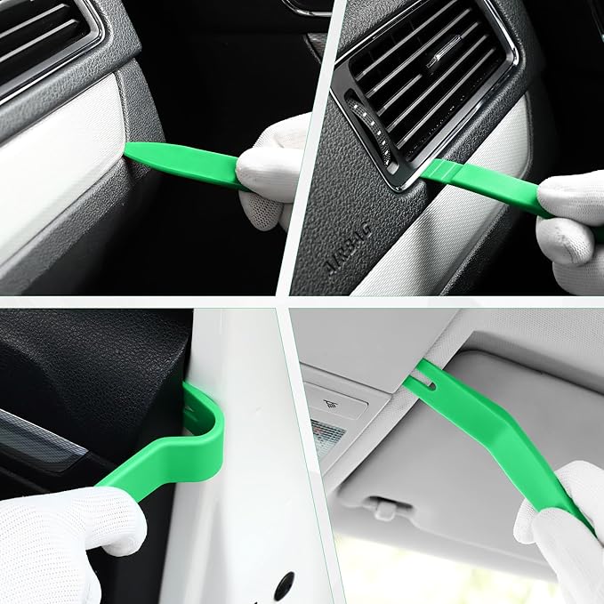 LivTee 5 pcs Auto Trim Removal Tool Kit, No Scratch Plastic Pry Tool Kit - Interior Door Panel Clip Fastener Removal Set for Vehicle Dash Radio Audio Installer (Green)