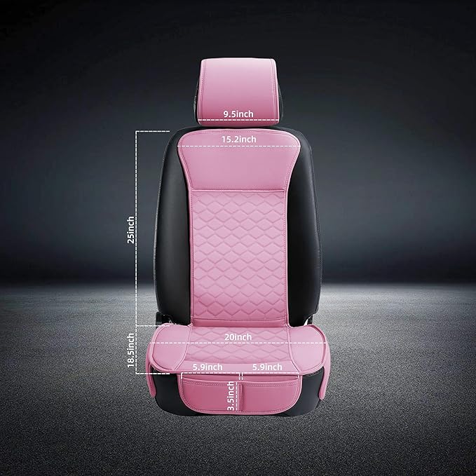 Elantrip 2 PCS Front Car Seat Covers Pink Leather Auto for Women Airbag Compatible Diamond Pattern PU Seat Cover Universal Fitness