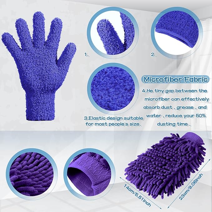 6 Pcs Microfiber Dusting Mitt Gloves Microfiber Washable Dusting Gloves Car Wash Mitt for Leaf Cleaning Plant