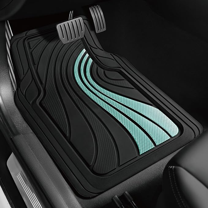 Road Comforts Car Floor Mats Full Set – Front & Rear Car Floor Mats with Aluminum Design, Anti-Slip Backing, All-Weather Protection, Trim-to-Fit Car Mats for Most Sedans, SUVs & Vans - Green