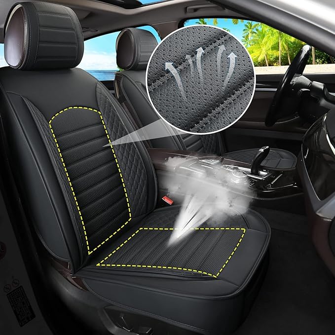 Car Seat Covers 5 Seats Full Set, Waterproof Napa Leather Automotive Seat Protector for Cars SUV Truck Sedan, Universal Anti-Slip Car Seat Cushion Interior Accessories, Black