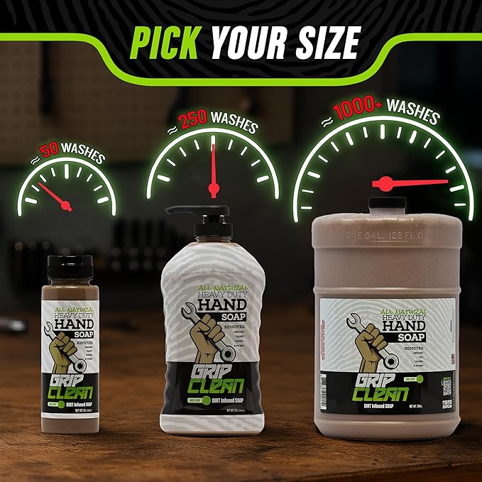 Grip Clean Heavy Duty Hand Cleaner for Mechanics β Natural Pumice & Clay-Infused Technology Removes Grease, Oil & Grime β Moisturizing Liquid Hand Soap for Shop, Garage & Industrial Use β 32oz