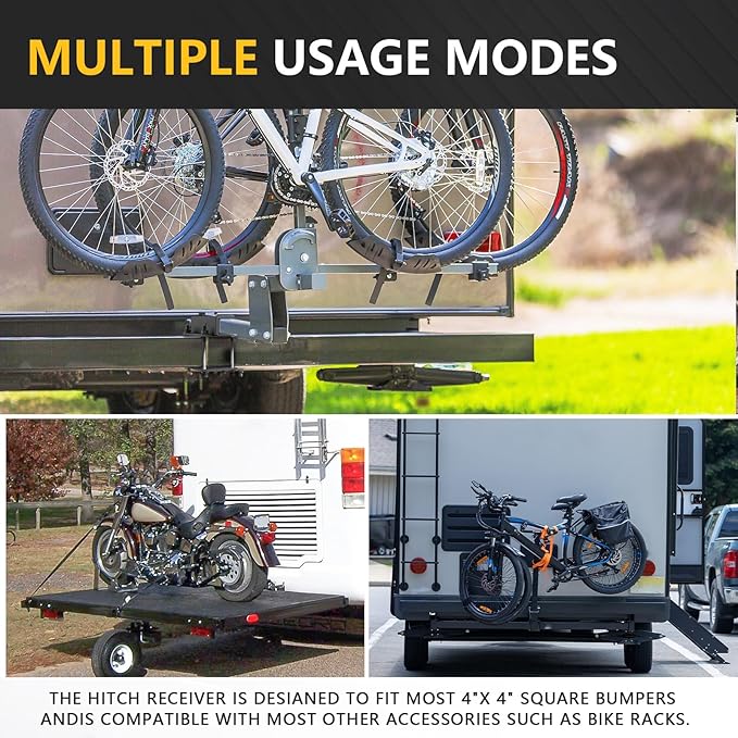 Tow Hitch 2 Inch, RV Bumper Hitch Receiver Adapter Fits 4-4.5" Beam, 200 Lbs Tongue Weight Capacity, Travel Trailer Rear Bumper with Hitch Pin & Hitch Cover, Fit for Camper Bike Racks Cargo Car