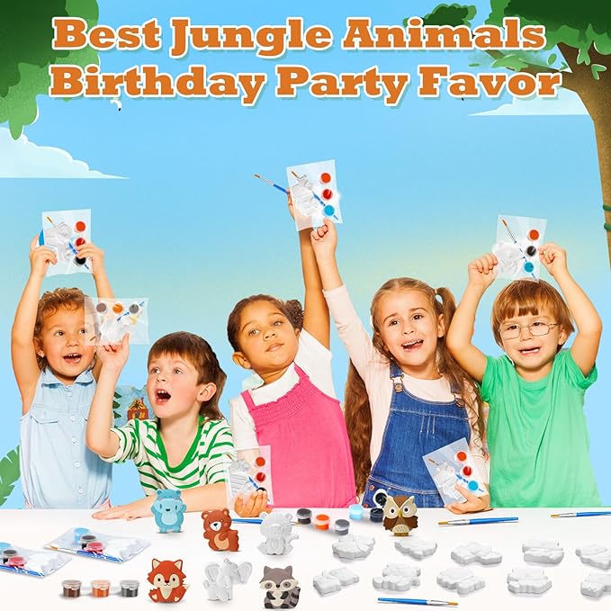 Simgoing 20 Set Dinosaur Unicorn Mermaid Donut Jungle Animal DIY Painting Kit Pumpkin Snowman Ceramic Paint Your Own Figurines Unpainted Plaster Craft for Party Favor(Jungle Animals)