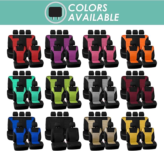 FH Group Automotive Car Seat Covers Full Set Premium 3D Air Mesh Front Seat Covers, Airbag Compatible & Split Bench Cover Universal Fit Interior Accessories for Cars Trucks and SUVs - Black