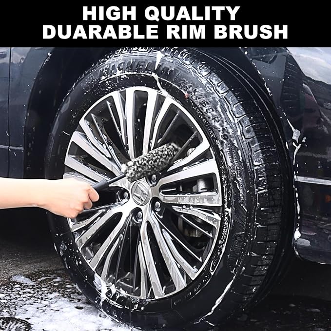 NIKCOSMK 3PCS Wheel Brush Kit for Cleaning Wheel and Tire, Wheel and Rim Brush, Car Detailing Brushes, Bendable & Durable Car Wheel Rim Cleaner Brush Set,Car Detailing Cleaning Brush Supplies Kit