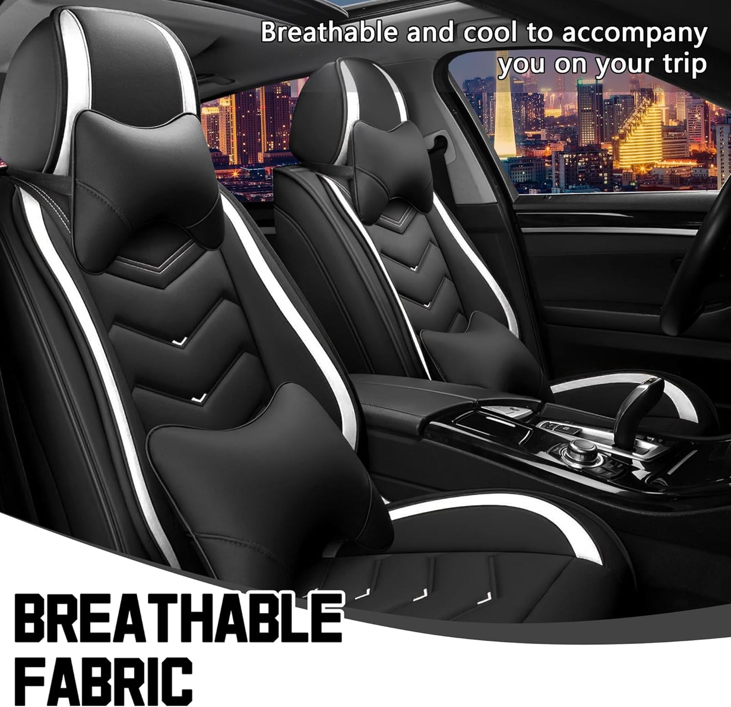Car Seat Covers for Chrysler Pacifica 2004-2025, Stylish Sport Seat Cover, Premium Nappa Leather Car Seat Cover. Automobile Seat Covers Sets.(Luxury 2 Seats/Black White)