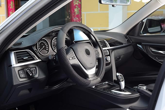 KAFEEK Steering Wheel Cover, Universal 15 inch, Microfiber Leather Ice Silk, Breathable, Black