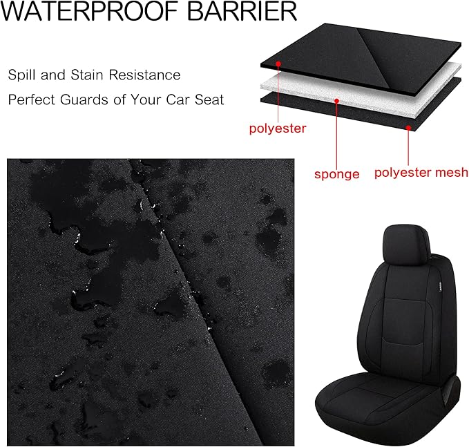 Pariitadin Waterproof Car Seat Covers Full Set, Neoprene Seat Covers for Cars, Universal Fit Interior Covers for Most Cars Sedan Van Truck SUV(Black)