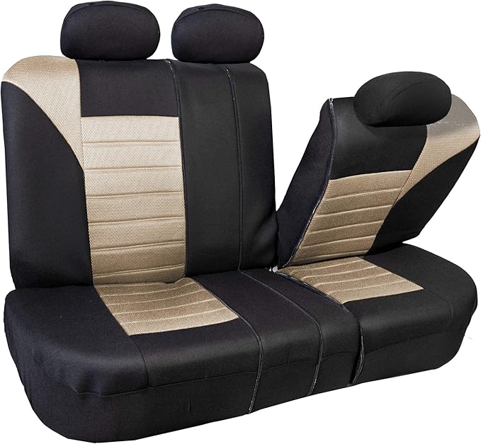FH Group Automotive Car Seat Covers Rear Set Premium 3D Air Mesh Seat Covers, Airbag Compatible and Split Bench Cover Universal Fit Interior Accessories for Cars Trucks and SUVs - Beige