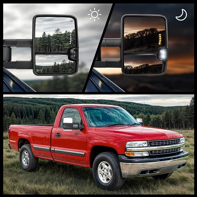 DWVO Towing Mirrors Compatible with Chevy Silverado Sierra 1500 2500, 1999 2000 2001 2002 2001-2002 GMC Yukon XL, Heated Power Adjusted Glass Turn Signal Light Backup Lamp Telescoping Chrome