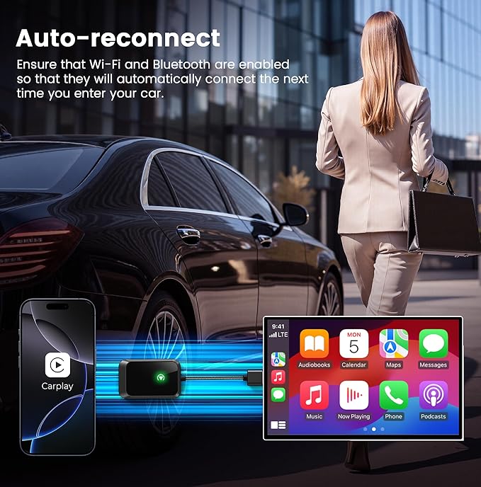 Wireless CarPlay Adapter: Wireless Conversion for iPhone – Plug-and-Play Connectivity with USB-A Extension & USB-C Connector, Zero Latency, Compatible with 2016+ Cars & iOS 10+