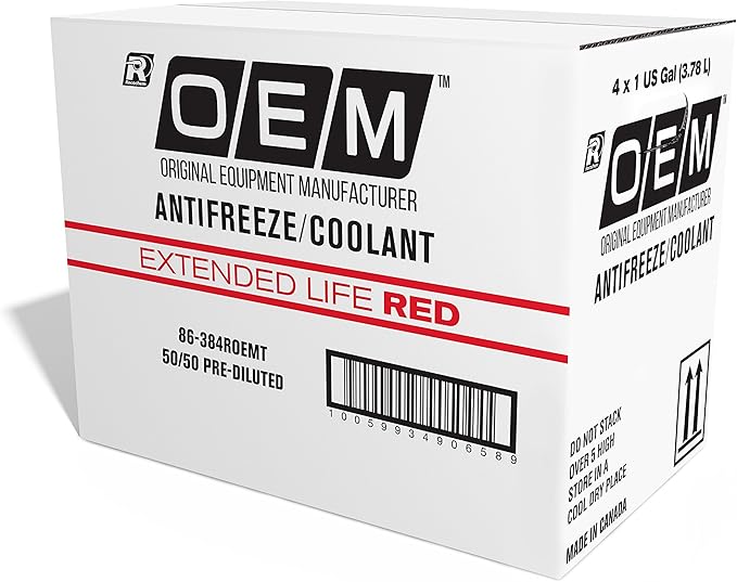 OEM Recochem Asian Vehicles Premium Antifreeze 50/50 Extended Life Coolant RED, 1 Gallon, 4 Pack