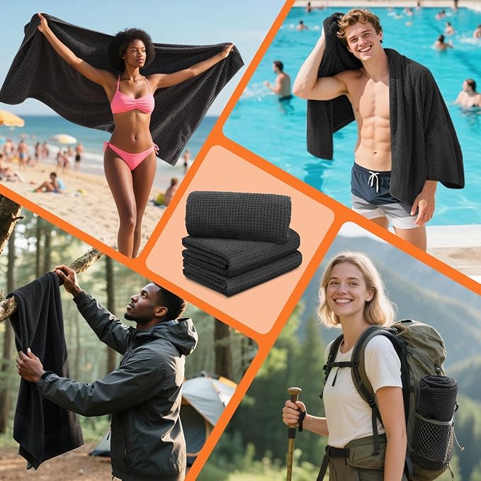 Microfiber Sweat Towel Quick Dry Lightweight Absorbent 3 Pack,Fast Drying 27‘’ X 55‘’ Negative Ions Odorless Gym Towels for Men & Women Yoga Sports Travel Outdoor Camping Gym (Large Black)