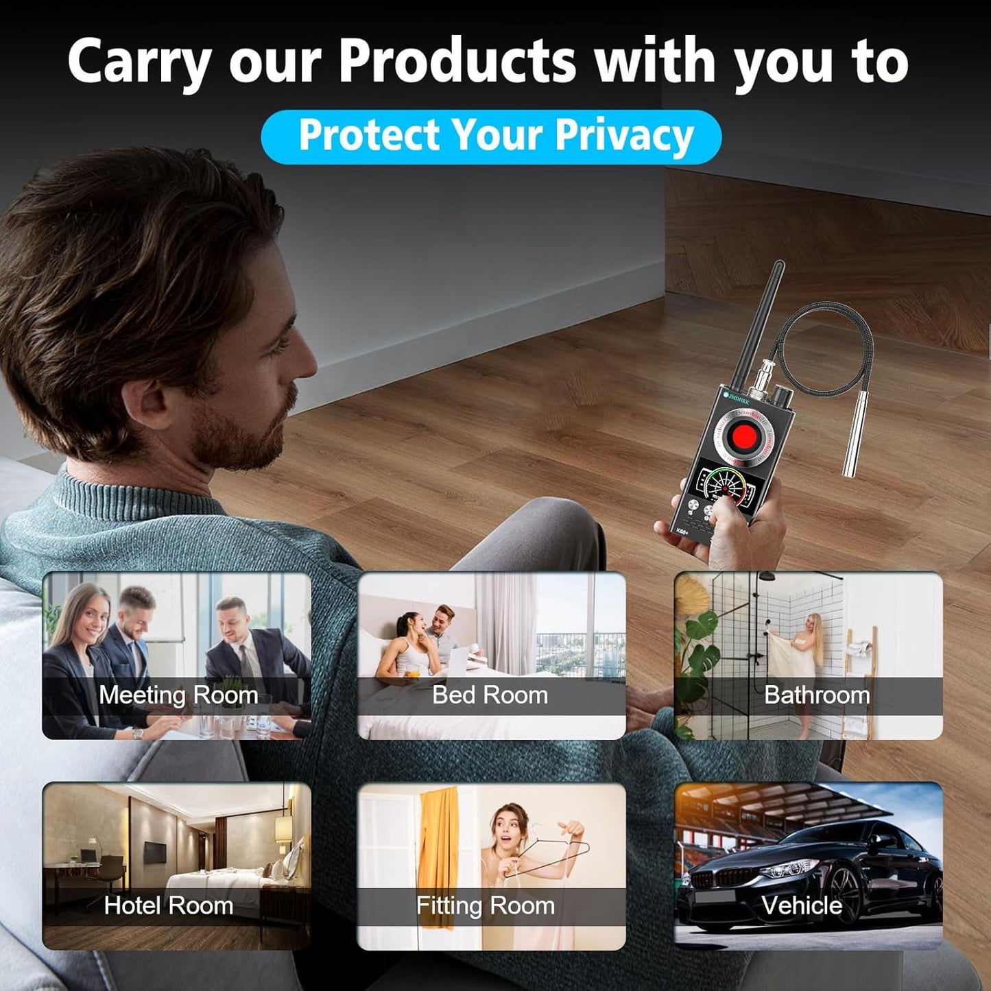 JMDHKK Hidden Camera Detector & Bug Detector – Magnetic Tracker & Wireless Signal Finder for Home, Office, Hotel, Car – Advanced Privacy Protection for Travel & Security (Gray)