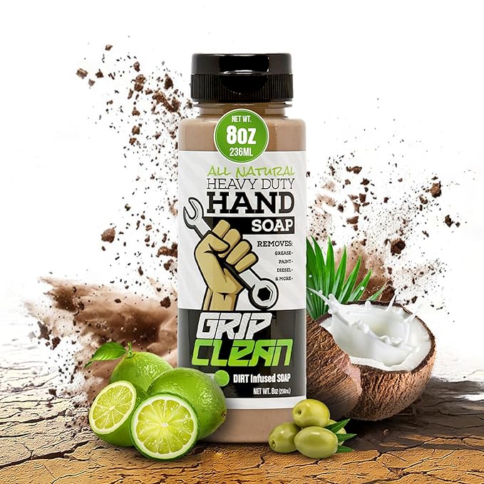 Grip Clean Heavy Duty Hand Cleaner for Mechanics β Natural Pumice & Clay-Infused Technology Removes Grease, Oil & Grime β Moisturizing Liquid Hand Soap for Shop, Garage & Industrial Use β 8 oz