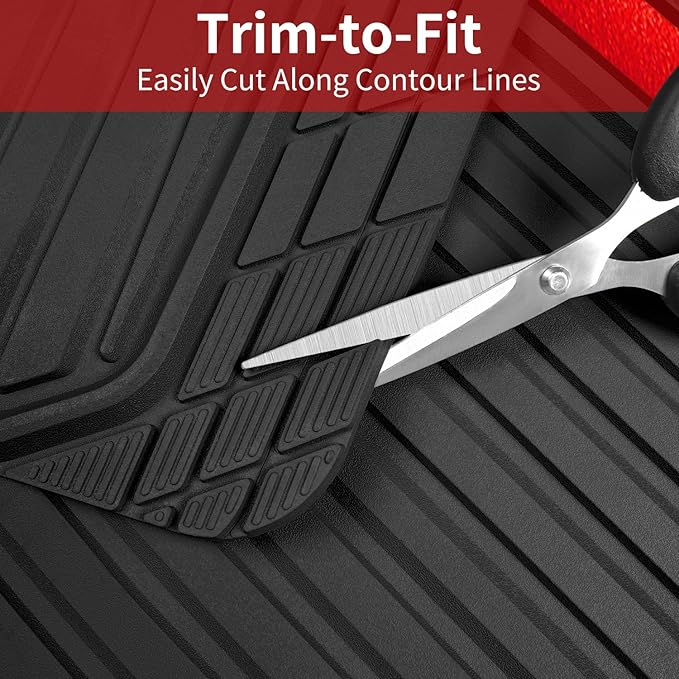 CAR PASS Heavy Duty Rubber Car Mats Metallic S~L Size, Aluminum Film All Weather Floor Mats Waterproof Universal Trim to Fit SUV Sedan Van Truck 4 Piece Deep Dish Two-Tone Sporty Black Red Chrome