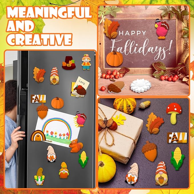 Simgoing 24 Sets Fall Ceramic Painting Kit for Adults Thanksgiving Unpainted Paint Your Own Figurines DIY Ready to Paint Ceramics Painting Crafts Arts and Crafts Set with Soft Magnetic Strips