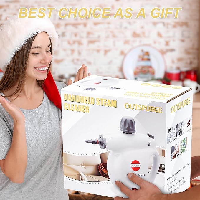 Handheld Steam Cleaner, Pressurized Multi-Surface Steam Shot with 13 Accessories, Safety Lock, Steamer for Cleaning Floor, Upholstery, Grout, Windows, Couch and Car, White