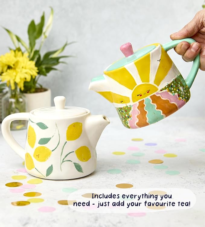 Pott’d Paintables Paint-a-Teapot Kit, DIY Pottery Painting Kit for Adults with Teapot, Paints, Brushes, Sponges, Palette and Guide, Craft Kit for Beginners, Ideal for Tea Lovers and Handmade Gifts