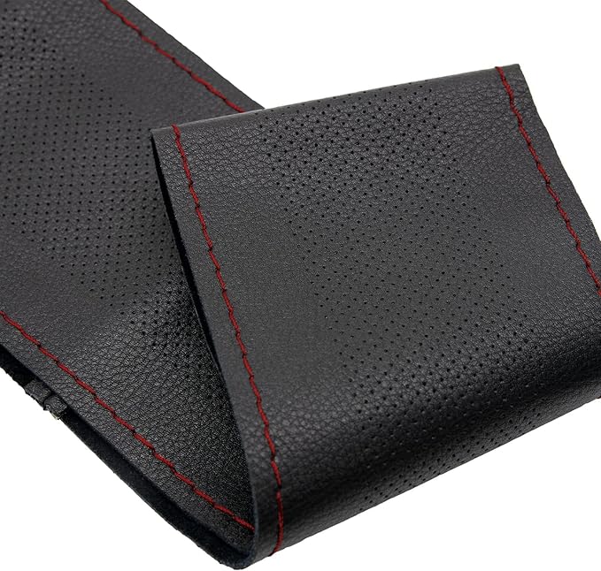 AUTOXBERT 38cm/15 Genuine Leather DIY Steering Wheel Cover Soft Hand Sewing On Wrap Cover with Needles Thread fit for VW Ford Nissan Kia Vauxhall