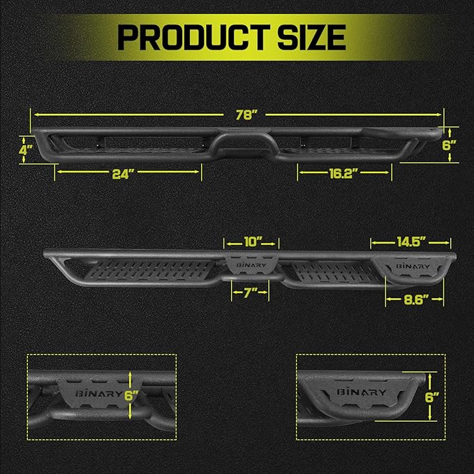 BINARY STAR 4 Steps Running Boards Compatible with 2019-2026 Chevy Silverado/GMC Sierra 1500 Double Cab, 20-26 Silverado/Sierra 2500HD 3500HD Double Cab. Running Boards with Bed Access Step.